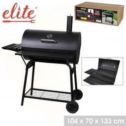 Smoker BBQ met Schoorsteen ELITE – Houtskool Barbecue met Thermometer en 2 Zijtafels – 112x78,3x133 cm – Metaal Zwart — thumbnail 1