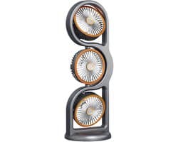 Ventilator - Draagbare Driehoofdige Ventilator - 5 Snelheden - USB Oplaadbaar - 360° Verstelbaar - 1200 mAh - Voor Kantoor en Buiten - Grijs
