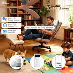 Plafondventilator 132 cm stil met afstandsbediening Smart Wifi Timer DC motor massief hout — thumbnail 3