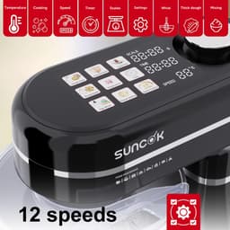 SUNCOK Keukenmixer, Keukenmachine, Slim aanraakpaneel, met 2 roestvrijstalen mengkommen: 4,5 l en 5,5 l. Krachtige motor van 1500 W, geluidsniveau 59 dB. Blender, geschikt voor bakken en deeg kneden. — thumbnail 2