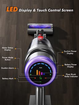 6 in 1 Draadloze Stofzuiger - Zonder zak - LCD Intelligent Display - 55kPa 600W - 55 Minuten Werktijd - 90° Opvouwbaar - LED - Watertank — thumbnail 3