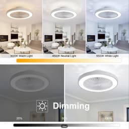 LuxiLamps - Plafondventilator | LED | Dimbaar | 3 Snelheden | 55 cm | Moderne Lamp | Plafondlamp | Ventilatorlamp | Wit | Woonkamerlamp — thumbnail 3