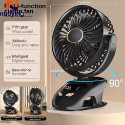 Kinderwagen Ventilator met Clip – USB Oplaadbaar 6000mAh – 5 Standen – Digitaal Display – 90° Kantelbaar – Bureauventilator – Zwart — thumbnail 4