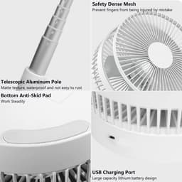 Telescopische ventilator – Oplaadbaar via USB – Opvouwbaar – Mini-ventilator – 7200 mAh – In hoogte verstelbaar (36–97,5 cm) – Telescopische vloerventilator – Staande ventilator — thumbnail 5