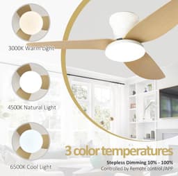 Slimme 100CM houtnerf plafondventilator met dimbare LED verlichting- stille DC motor- 6 snelheden- afstandsbediening- en slaapkamer — thumbnail 3