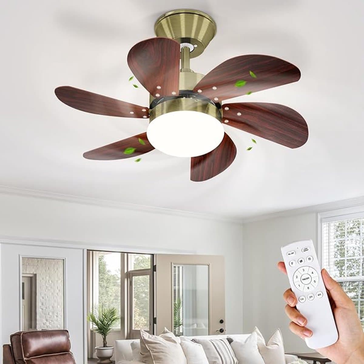 NETTLIFE Plafondventilator Met Verlichting - E27 - messing - 6 Bladen Ventilator - met Afstandsbediening - 75cm - Timing Plafondlamp - Voor Woonkamer | Slaapkamer | Keuken | Eetkamer — afbeelding 1