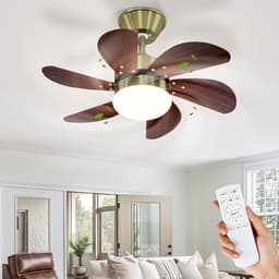 NETTLIFE Plafondventilator Met Verlichting - E27 - messing - 6 Bladen Ventilator - met Afstandsbediening - 75cm - Timing Plafondlamp - Voor Woonkamer | Slaapkamer | Keuken | Eetkamer — thumbnail 1