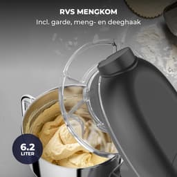 SnelShoppen - Keukenmachine met Pastamachine - 2000W Keukenrobot - Pasta Sheet Roller - 6,2L Mengkom - Antraciet - Ideaal voor Thuis, Feesten en Koken — thumbnail 4