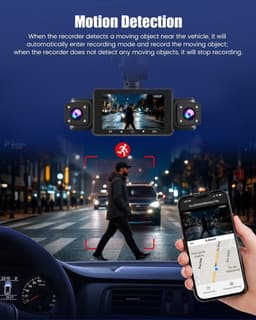 Dashcam voor auto - Zwart - 3 inch IPS-display - 4-kanaals groothoekcamera met nachtzicht en wifi - Voor alle voertuigen — thumbnail 4