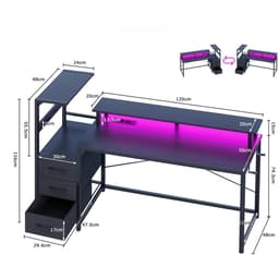 Lunekiss Gaming bureau met LED - hoekbureau en computerbureau met opbergschap, lades, monitorstandaard en 2 stopcontacten — thumbnail 1