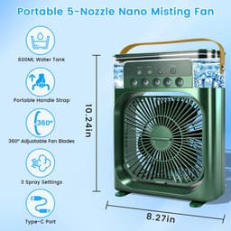 Casalora Portable Aircooler - Airco Zonder Afvoerslang - Tafelventilator -Luchtkoeler 4-in-1 -3 windsnelheden met 600ml Watertank - Groen — thumbnail 4