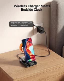 3-in-1 Draadloos Oplaadstation voor Samsung – Oplader voor Telefoon, Horloge & Oordopjes met Digitale Klok, Zwart — thumbnail 3