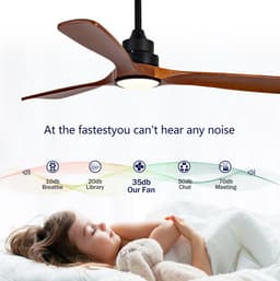 MIVRAY Plafondventilator Met Verlichting – 52 Inch, 6 Snelheden, Reversibele Gelijkstroommotor – Metaal en Hout – Zwart Walnoot – Woonkamer Slaapkamer — thumbnail 2