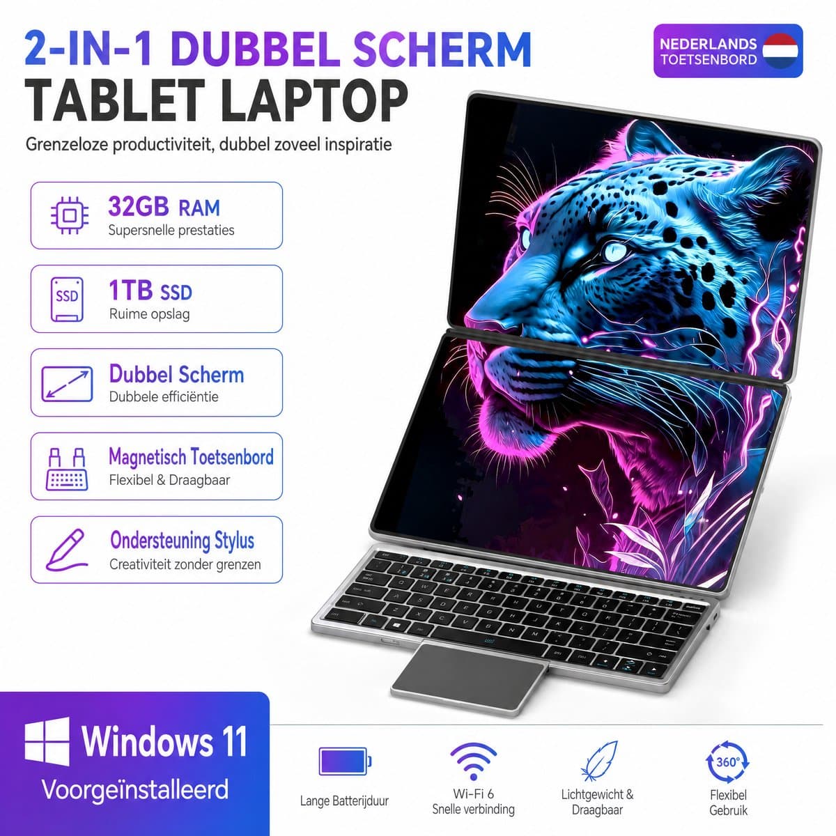 Dual-screen laptop 14 inch – 16GB RAM 1TB SSD – 2-in-1 touchscreen — afbeelding 1