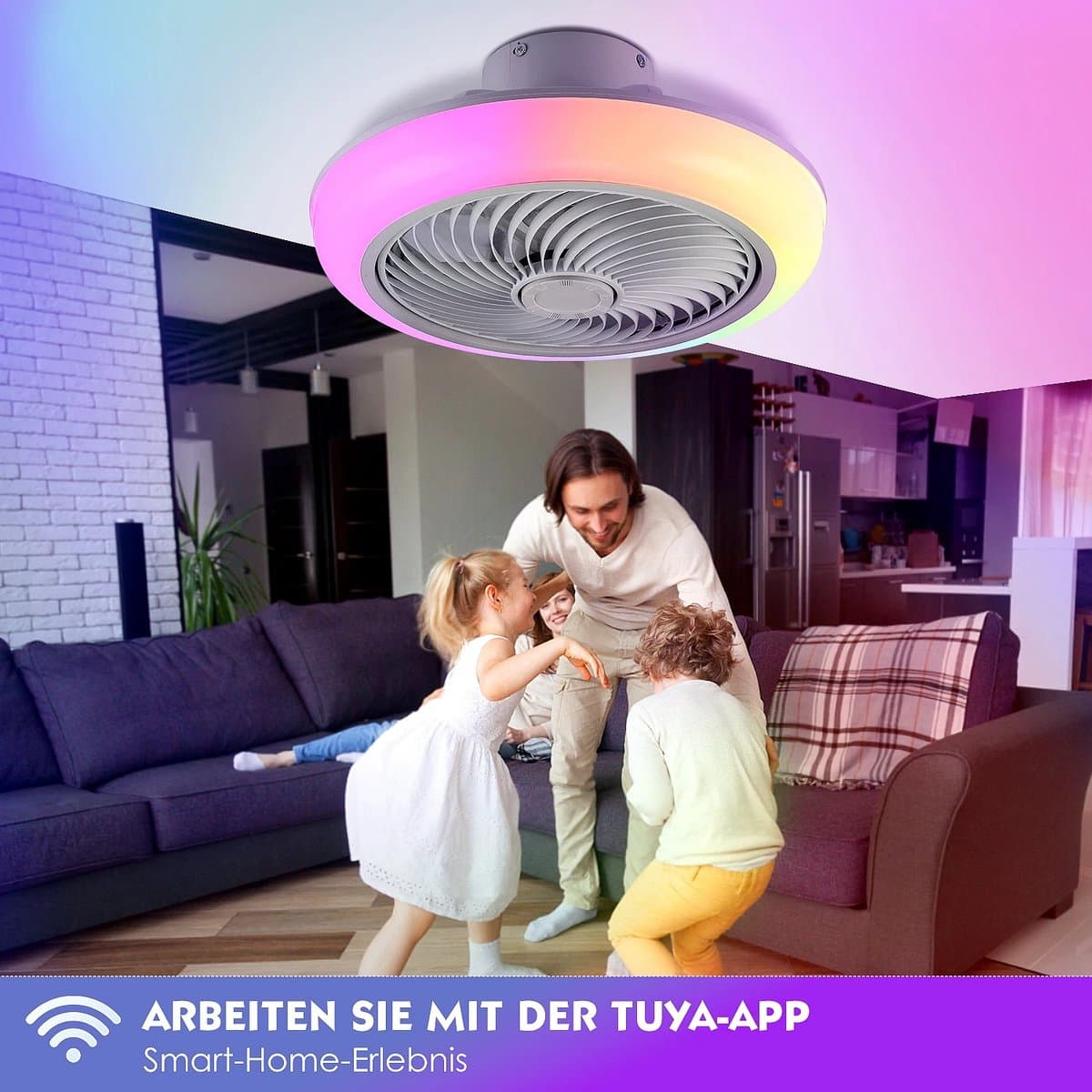 Archi Plafond Ventilator met Verlichting - RGB LED Plafondlamp - Bluetooth Speaker – 50W – Tuya App & Afstandsbediening – 6 Snelheden — afbeelding 1