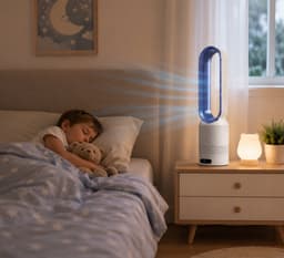 HomeGoodies Bladloze Ventilator met Afstandsbediening – Stil – 8 standen - 90° Oscillatie & Timer – Slaapkamer&Woonkamer - Blauw — thumbnail 2