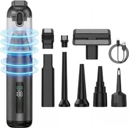 KZQ Draadloze handheld stofzuiger 17000Pa met borstelloze motor - HD-display en 30 minuten gebruiksduur - Lichtgewicht voor auto detailing en huisdierharen - USB-C snel opladen - Zwart — thumbnail 1