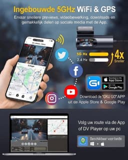 VALI® Draadloze Dashcam - Dashcam met CarPlay - Draadloos CarPlay-Scherm - Zwart - 3cm x 5cm x 10cm — thumbnail 4