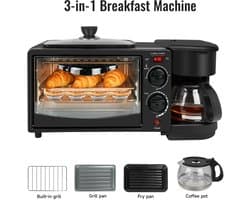 Joorly Magnetron - 3-in-1 Multifunctioneel - Mini Oven 9L - Koffiezetapparaat - 600 ml Koffiekan – Broodrooster – Compact Keukenapparaat – Zwart
