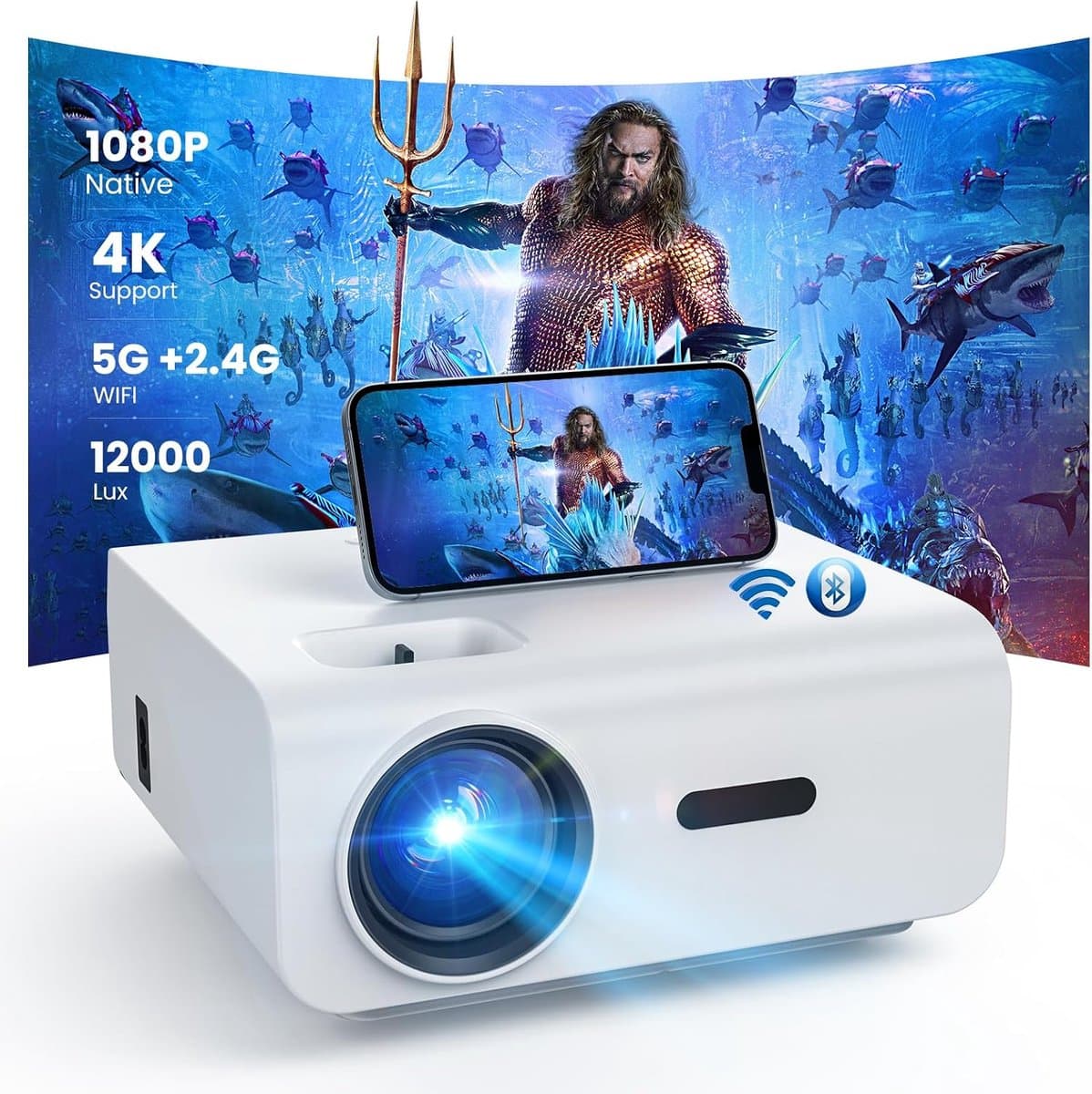 Beamer Full HD 1080P WiFi Bluetooth Mini Projector 12000 Lumen 4K Ondersteuning Draagbaar 300 Inch — afbeelding 1