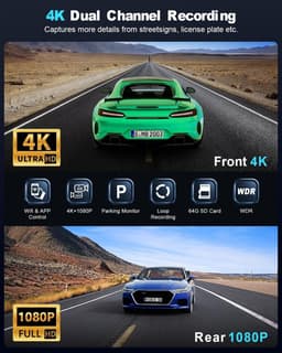 Dashcam Auto 4K met WiFi - Loskoppelbare Camera - 64GB SD-kaart Inbegrepen - 170° Groothoek - Nachtzicht - Parkeerbewaking - App Bediening — thumbnail 2