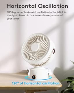 Bureauventilator - Kleine oscillerende ventilator voor de slaapkamer, werkt op oplaadbare batterijen, 3 windsnelheden, 23 cm mini-ventilator, 90° verstelbare kantelhoek, geluidsarm — thumbnail 2