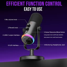 USB-C-microfoon voor podcasts, streaming en gaming op de pc, met RGB-verlichting, mute-knop, bureaustandaard en hoofdtelefoonaansluiting; zangmicrofoon voor zang, TikTok en YouTube. — thumbnail 5