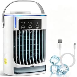 VHV - Luchtkoeler - Mini airco - Aircooler - Mobiele luchtkoeler - 4-in-1 - Met nachtlampje - 3 snelheden - Voor bureau en slaapkamer - 16.8*14.5*22.5cm - Wit — thumbnail 1
