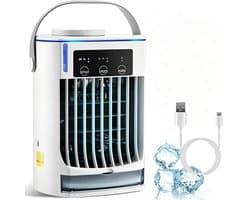 VHV - Luchtkoeler - Mini airco - Aircooler - Mobiele luchtkoeler - 4-in-1 - Met nachtlampje - 3 snelheden - Voor bureau en slaapkamer - 16.8*14.5*22.5cm - Wit