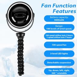 Draagbare kinderwagenventilator, 360° draaibare babywandelwagen, ventilatorclip op, 3600 mAh oplaadbare handkoeling met 100 snelheden, led-display en nachtlampje voor buggy/autostoel/wieg — thumbnail 5