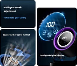 Bureauventilator – Tafelventilator – Stille, draagbare USB-ventilator – Met ledverlichting – Digitaal display – Kleine bureauventilator – Zwart — thumbnail 2