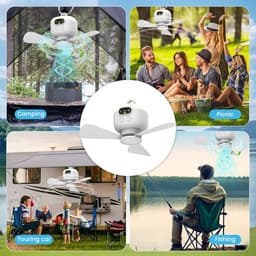 Plafondventilator - Draagbare Plafondventilator - Kampeerventilator - Oplaadbare Camping Ventilator - met Led Verlichting - 8000 mAh Plafondventilator voor Tent - Multifunctionele Tentventilator - met Haak en Afstandsbediening - 3 Snelheden - Wit — thumbnail 4