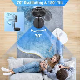 KZQ Draagbare, opvouwbare oscillerende ventilator - Tafelventilator - Staande ventilator - Stil - Vierversnellingsinstelling - 8000 mAh - USB-C - Inclusief afstandsbediening - Geschikt voor Thuis, Kantoor en Buiten - 22 × 22 × 10 cm - Zwart — thumbnail 2