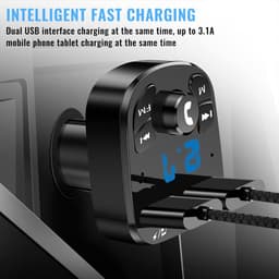 Bluetooth FM Transmitter Auto - Bluetooth Transmitter - Car Kit met Handsfree Bellen - 3.1A Dual USB Snellaader Autolader - MP3 Speler via U-Disk & CVC Ruisonderdrukking - met LED Voltmeter - voor 12V-24V Auto & Vrachtwagen - Zwart — thumbnail 3