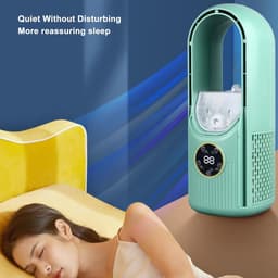 Ventilator - Bureauventilator bladloos - 6 snelheden - USB verneveling timer - Draagbaar - Groen — thumbnail 5