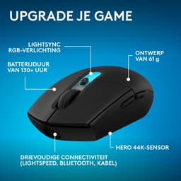 Logitech G305 X SUPERLIGHT - Draadloze Gaming Muis - Lichtgewicht - RGB - Bluetooth - Zwart — thumbnail 3