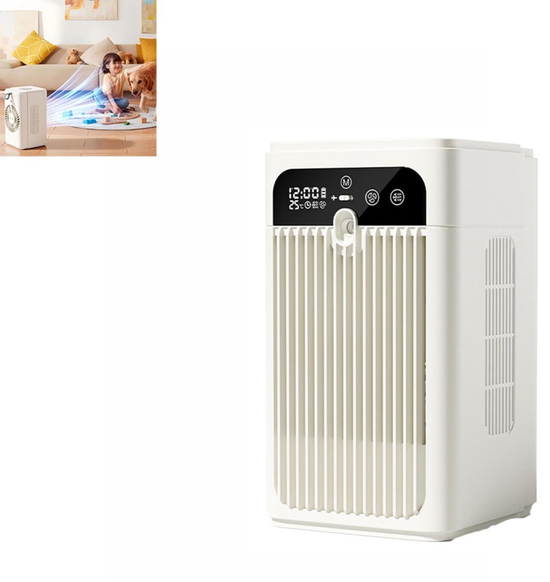 Tafel vernevelende luchtkoeler - Compacte desktop koelventilator - Stille verdampingsventilator voor thuis - Bevochtigende tafelventilator - met 10 uur slimme timer, USB voeding - Kunststof - 13,8×13,3×23,4cm - Geschikt voor slaapkamer - Wit — afbeelding 1