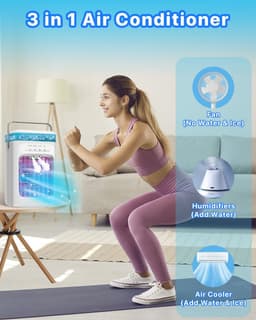 Draagbare airconditioner met ventilator - Mini verdampingsairconditioner - Beschikt over 3 windsnelheden en 2 nevelstanden - Geschikt voor slaapkamers, kantoren, woningen en campings - Wit - 178*147*295 mm — thumbnail 5