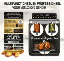 GOURMETmaxx FryUp3 Verticale heteluchtfriteuse, 3 kamers, heteluchtfriteuse XXL, 17 liter, airfryer met inklapbaar touchdisplay, 12 onetouch-programma's, kijkvenster, airfryer voor 12 personen — thumbnail 4