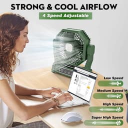 Solvix tafel ventilator geluidloos - Draagbare Tentventilator - Oplaadbaar - LED Lamp met Afstandsbediening - 4 Windsnelheden - Voor Buitenactiviteiten — thumbnail 2