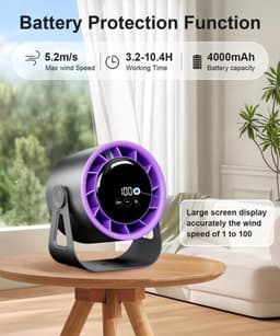 Solvix tafel ventilator geluidloos - Bureauventilator - USB Oplaadbaar - 100 Snelheidsinstellingen - 360° Verstelbaar - Voor Thuis, Kantoor & Kamperen — thumbnail 2