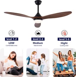 HAUSS SPOLE Ventilator - 132 cm Met Verlichting - Metaal En Hout - Zwart En Donker Walnoot - Dimbaar Met Afstandsbediening — thumbnail 5