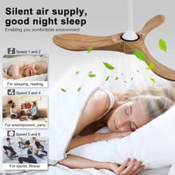 HAUSS SPOLE Plafondventilator - 107 cm - Stil Met Afstandsbediening - Metaal En Hout - Wit En Naturel - Zonder Verlichting Voor Woonkamer En Terras — thumbnail 3