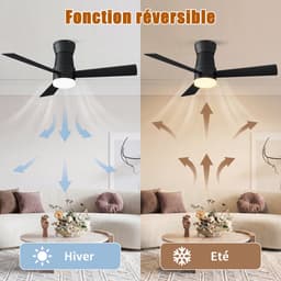 Plafondventilator met Lamp Zwart – 3 Bladen Stil Ventilator met Afstandsbediening & LED Licht — thumbnail 4