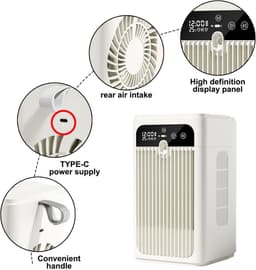 Draagbare Luchtkoeler met Verneveling - 3-in-1 Mini Air Cooler, Ventilator en Luchtbevochtiger - Stil 30 dB - Oplaadbaar - 370 ml Watertank — thumbnail 5