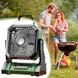 Deze oplaadbare, draagbare ventilator is compact en draagbaar, voorzien van een 5400mAh-batterij, 4 instelbare standen en een ingebouwd lampje. Hij is geschikt voor gebruik in winkels, slaapkamers, buiten, op het strand en op reis. — thumbnail 3
