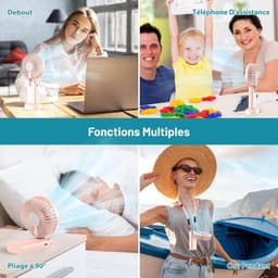 Draagbare ventilator, mini handventilator, kleine reisventilator, oplaadbare handventilator met 3 snelheden, persoonlijke ventilator voor buitengebruik, reizen, kantoor, kamperen (roze) — thumbnail 5
