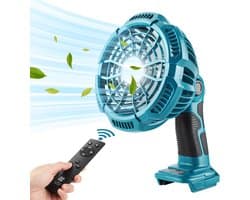 Makita 18V Li-ion accu draagbare ventilator met verlichting, stille USB oplaadbare bureauventilator met afstandsbediening, 4-uurs timer, krachtige luchtstroom, 3 snelheden