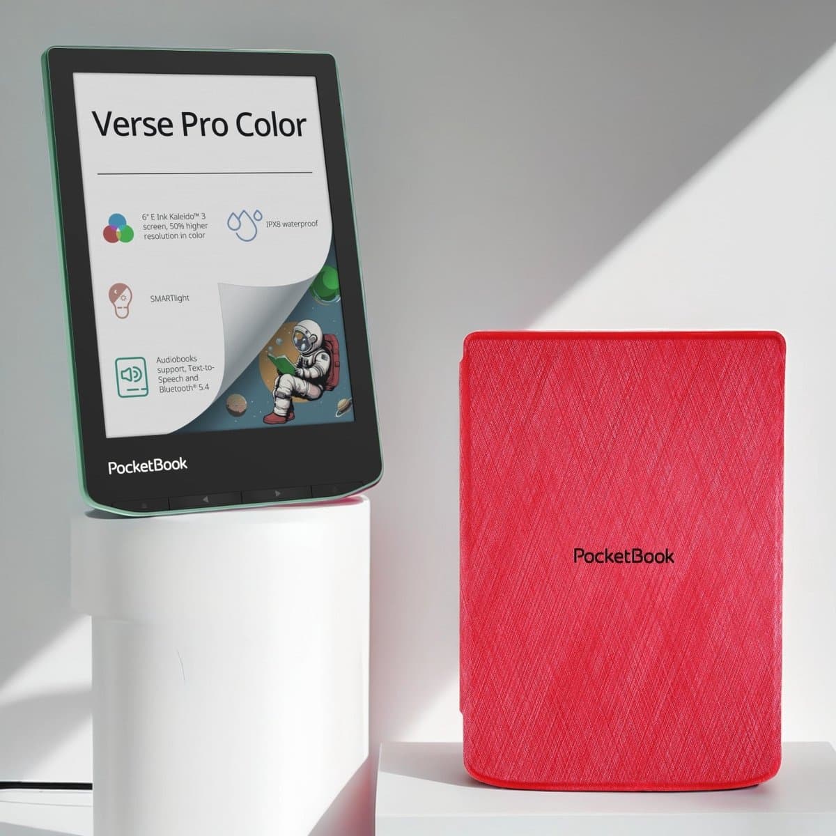PocketBook Verse Pro Color e-reader Sage Glow – 6 inch – 16 GB – waterdicht + Rood hoesje – voordeelbundel — afbeelding 1