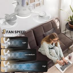 LED plafondlamp met ventilator, lamp met kleine ventilator, plafondventilator met verlichting, E27 plafondlamp met ventilator, voor woonkamer en slaapkamer, stil, timerfunctie, 3 snelheden — thumbnail 3
